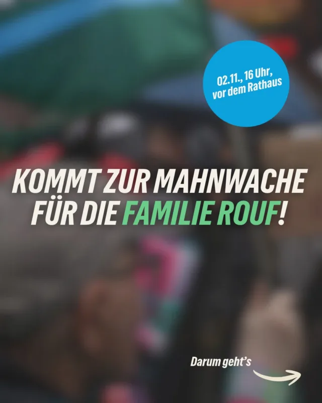 Am 16. Oktober wurden Mohamed Rouf und seine 19-jährige Tochter Ramla nach Sri Lanka abgeschoben. Die Mutter und vier minderjährige Kinder blieben in Leverkusen zurück. Ramla stand kurz vor ihrem Abitur.

Besonders bitter: Die Härtefallkommission des Landes NRW hatte sich zuvor für ein Bleiberecht der Familie ausgesprochen. Die Stadt Leverkusen folgte dieser Empfehlung jedoch nicht.

Am Montag beschäftigt sich der Leverkusener Stadtrat deshalb in einer Sondersitzung mit dem Fall Rouf und dem Vorgehen der Ausländerbehörde. Parallel dazu findet vor dem Rathaus eine Mahnwache statt.

Wir werden dabei sein und hoffen, dass möglichst viele Menschen dazukommen.

📅 Montag, 2. November, ab 16 Uhr 
📍 Rathaus Leverkusen, Friedrich-Ebert-Platz